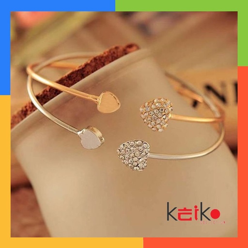 GL001 - Gelang Bangle Open Cuff Motif Hati Kristal untuk Wanita / Gelang Love / Gelang Bangle Fashion/ Jam Tangan