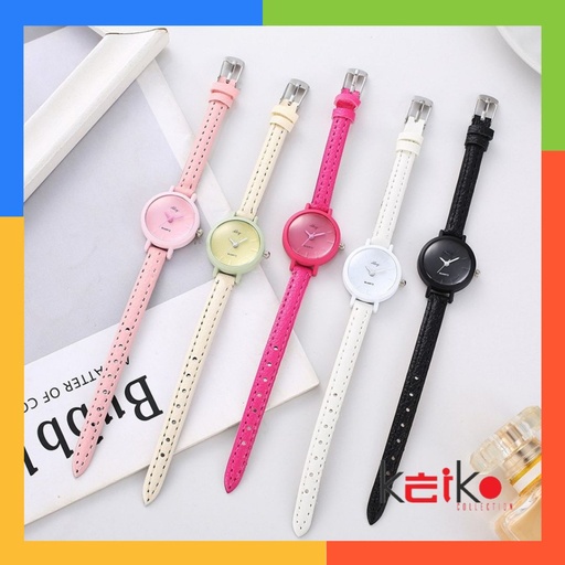ANKL019 - Fashion Jam Tangan wanita Analog Kecil Dial Bulat Dengan Strap Pu Leather Jam Tangan Casual Wanita COD