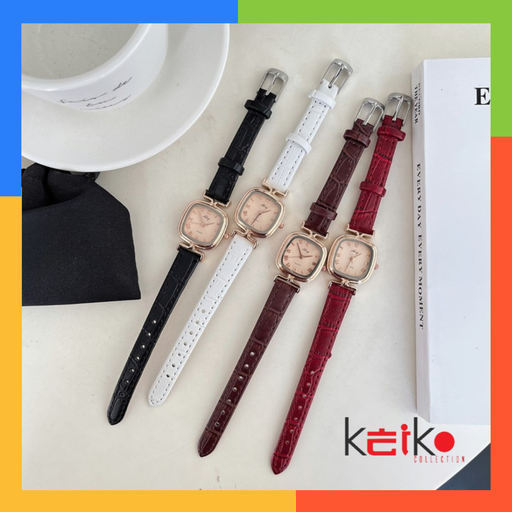 ANKL021 - Analog Jam Tangan Wanita Gaya Casual Vintage Kotak Persegi Strap Pu Leather Croco Analog Quartz Watches